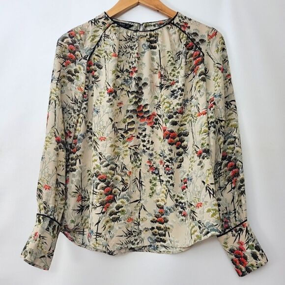 Zara Basics Japanese Style Print Long Sleeve Blouse - Picture 1 of 12